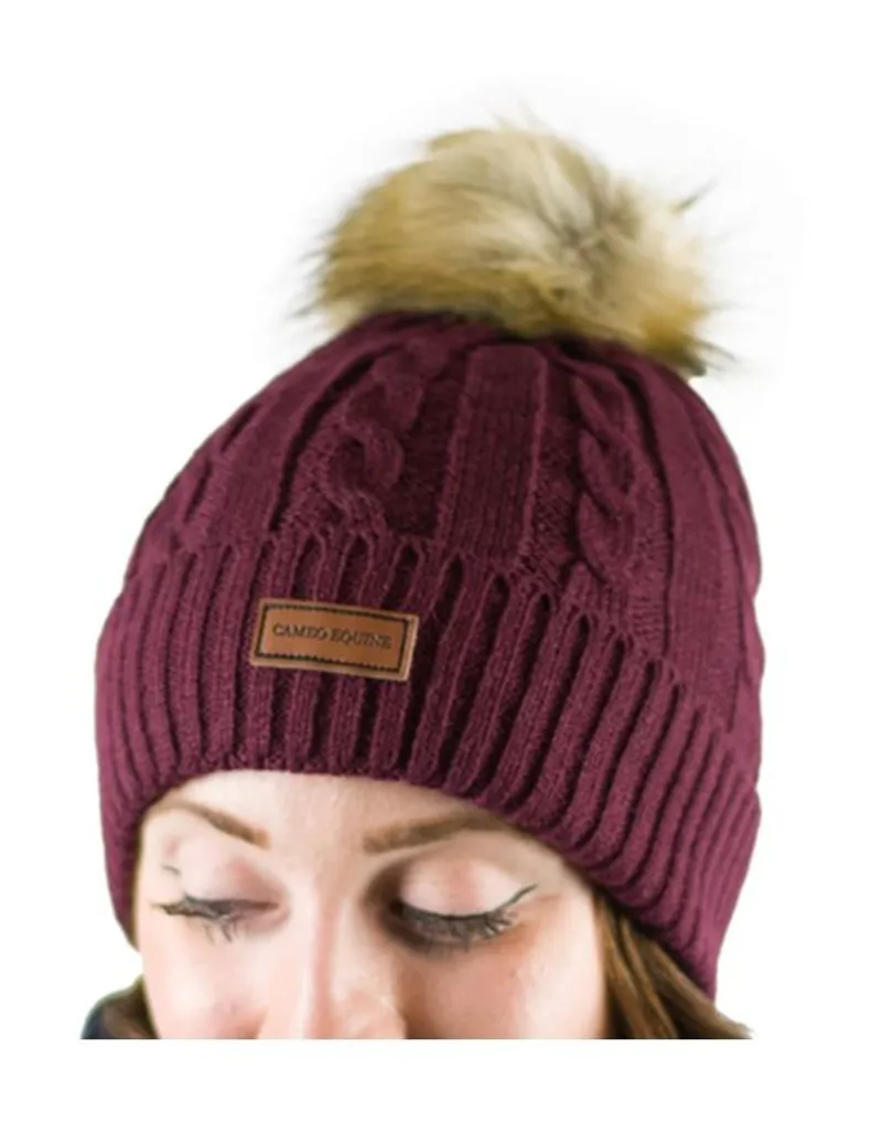 Cameo Equine Cable Knit Chunky Bobble Hat in Plum